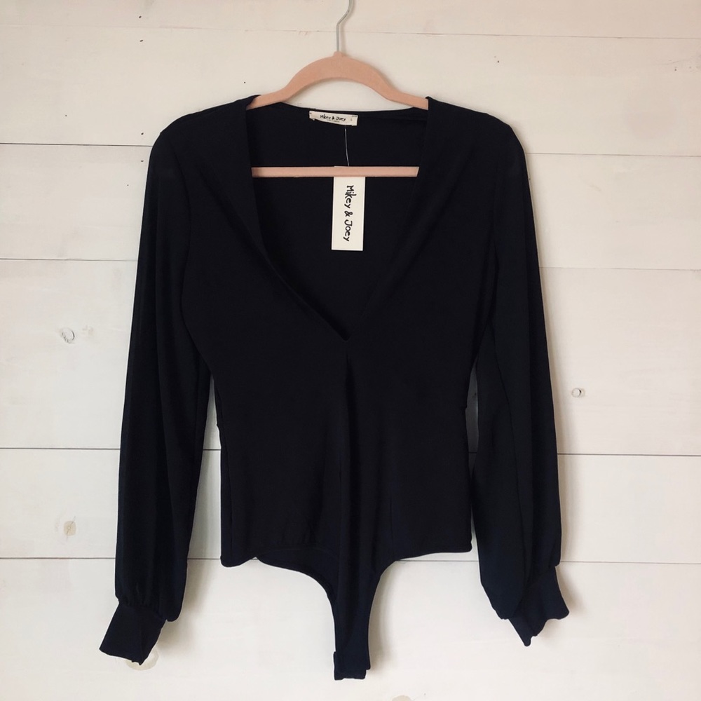 Women’s Black Thong Low V Bodysuit